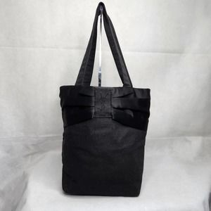 Yves Saint Laurent YSL Parfums Canvas Top Handle Tote Bag Black Satin Gathered